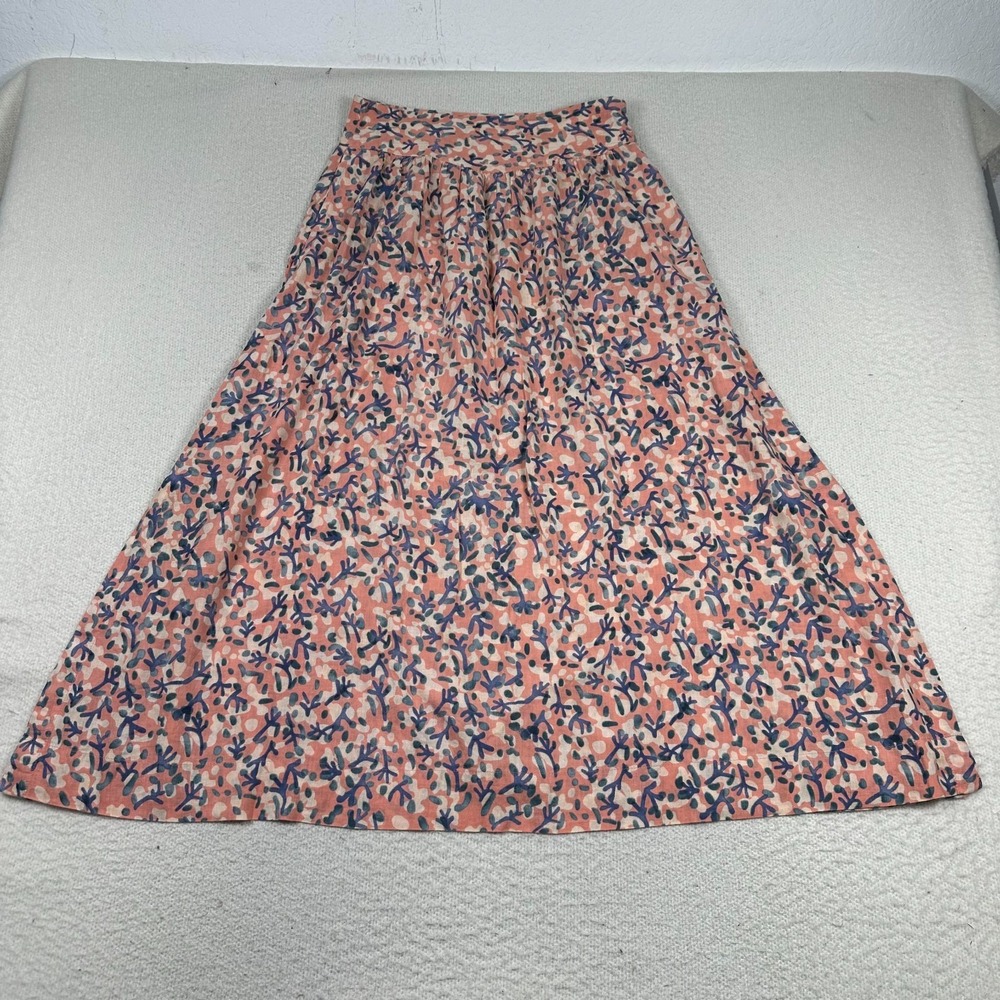 Peach Floral A-Line Midi Skirt with Navy Accents